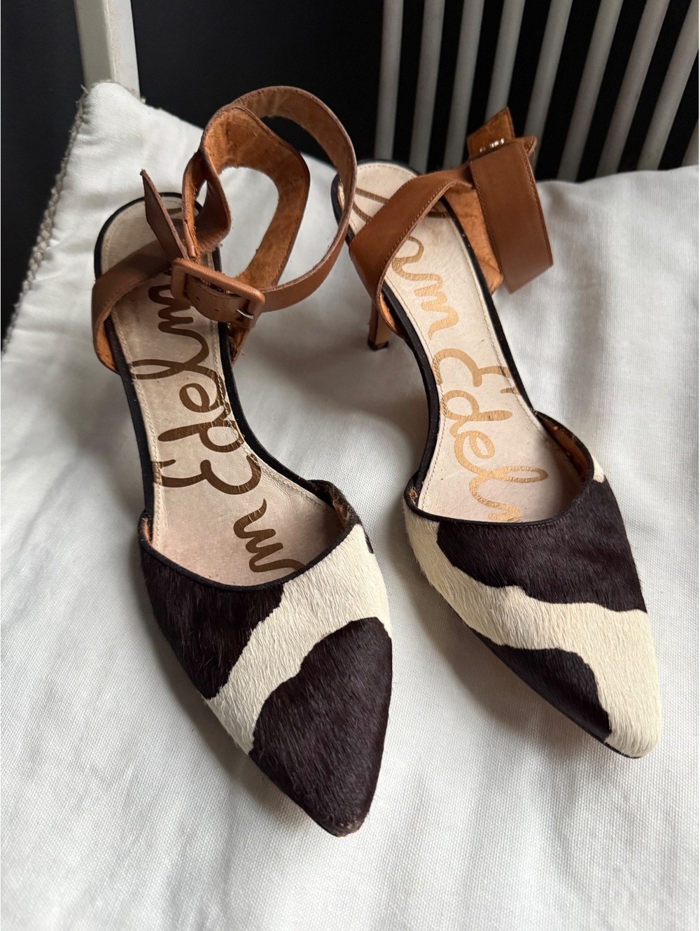 Sam Edelman Two-Tone Calf Hair and Leather Pointed Toe Heels